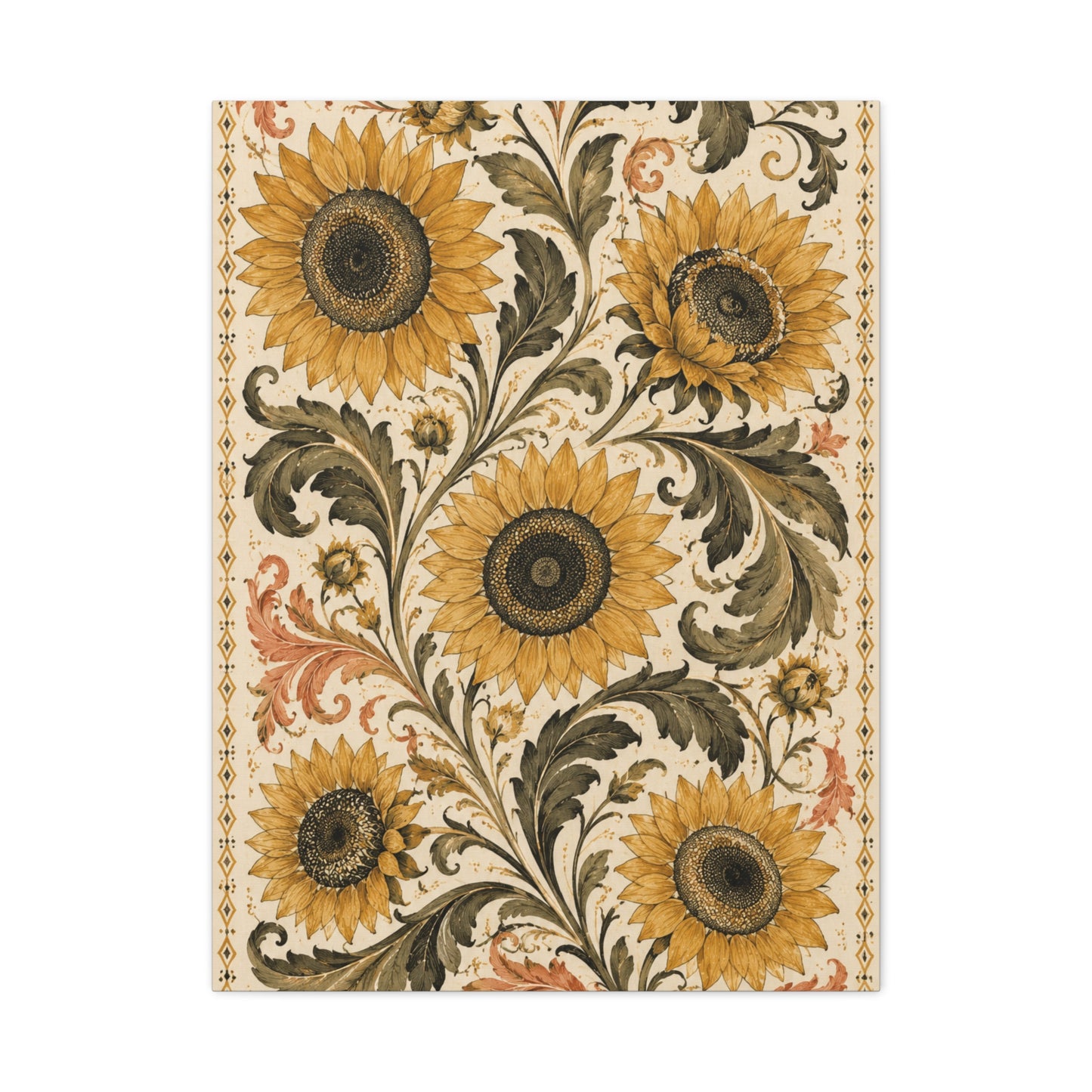 Vintage Botanical Sunflower Pattern Wall Art & Canvas Print