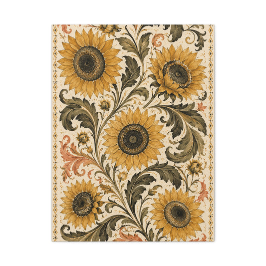 Vintage Botanical Sunflower Pattern Wall Art & Canvas Print