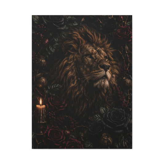 Dark Floral Lion Dramatic Portrait Wall Art & Canvas Print