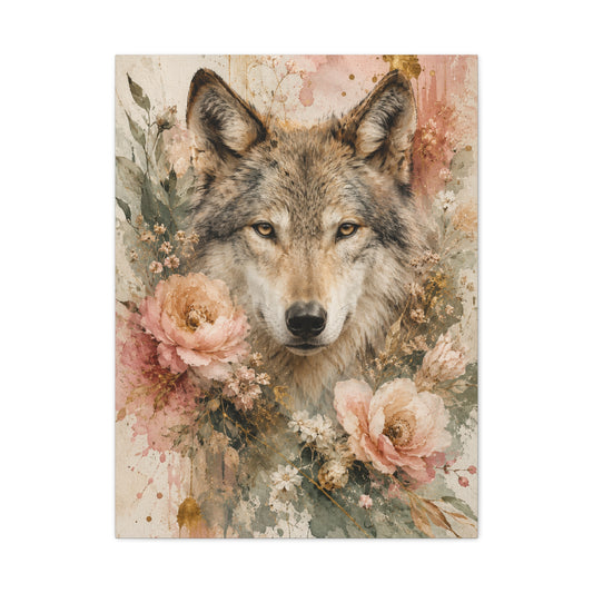 Boho Floral Wolf Portrait Blush Composition Wall Art & Canvas Print