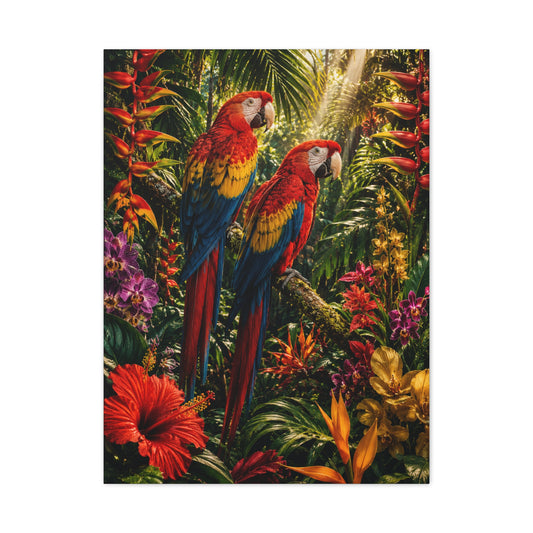 Luxury Jungle Macaw Floral Scene Tropical Wall Art & Canvas Print