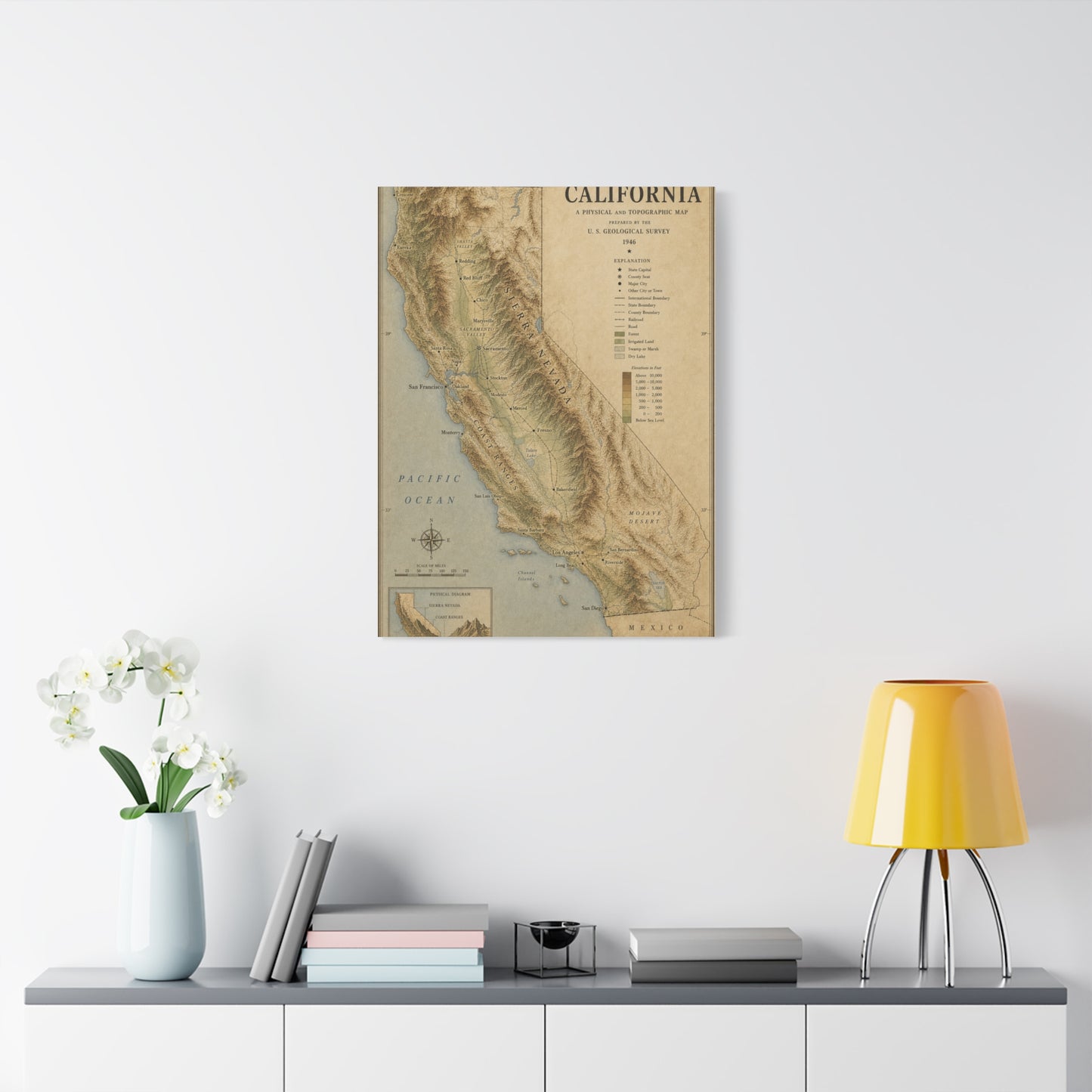 Vintage California Topographic Map Wall Art & Canvas Print
