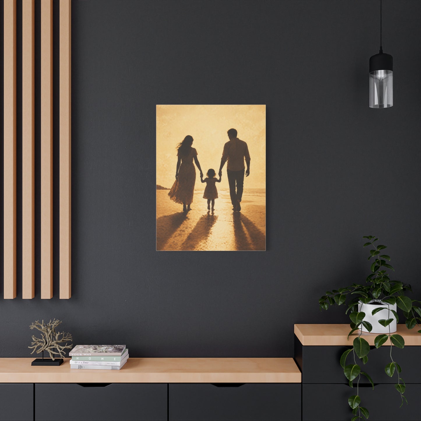 Golden Family Silhouette Sunset Wall Art & Canvas Print