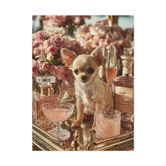 Chihuahua Champagne Bar Cart Wall Art & Canvas Print