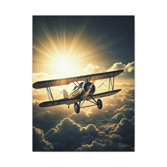 Sunlit Biplane Above the Clouds Wall Art & Canvas Prints