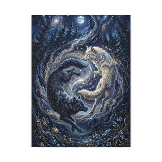 Yin Yang Cosmic Wolves Balance Scene Wall Art & Canvas Print