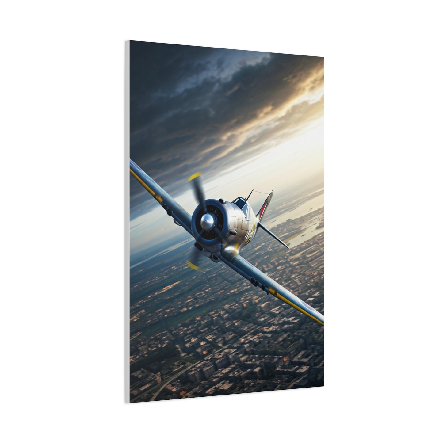 Vintage Fighter Dive Over the City Wall Art & Canvas Prints
