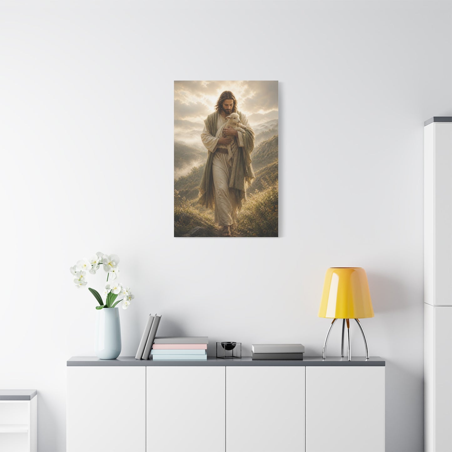 Jesus Carrying the Lamb at Dawn Wall Art & Canvas Print