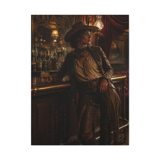 Saloon Cowgirl Cinematic Bar Scene Wall Art & Canvas Print