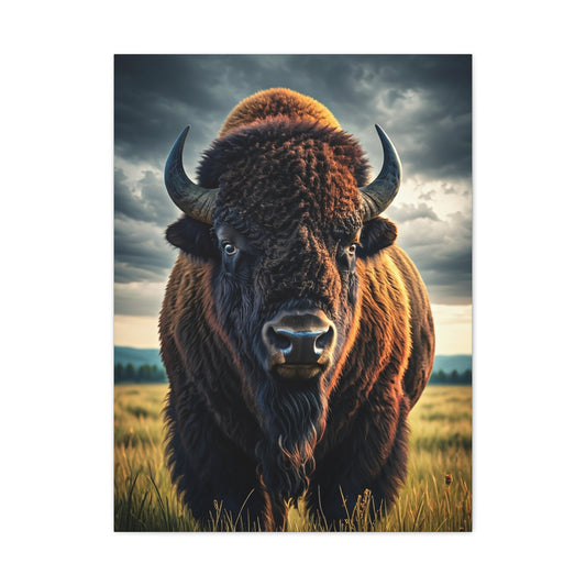 Bison Under Storm Clouds Prairie Portrait Wall Art & Canvas Print