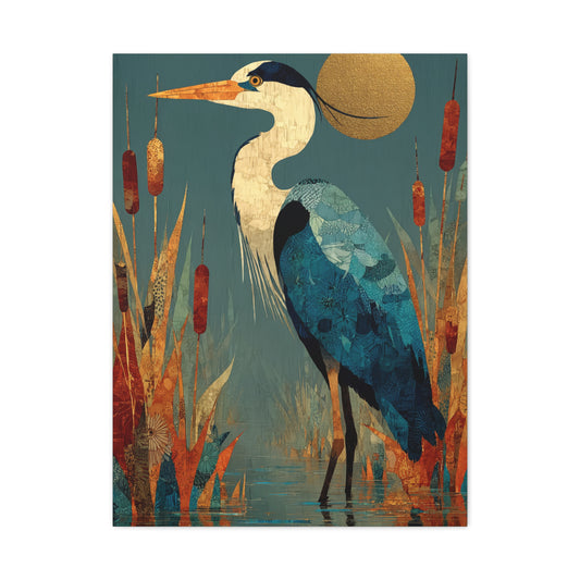 Modernist Heron Marsh Composition Wall Art & Canvas Print