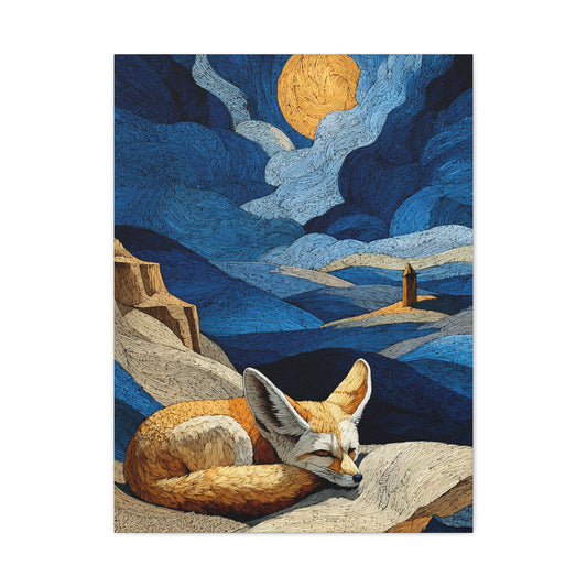 Sleeping Fox Moonlit Landscape Wall Art & Canvas Print