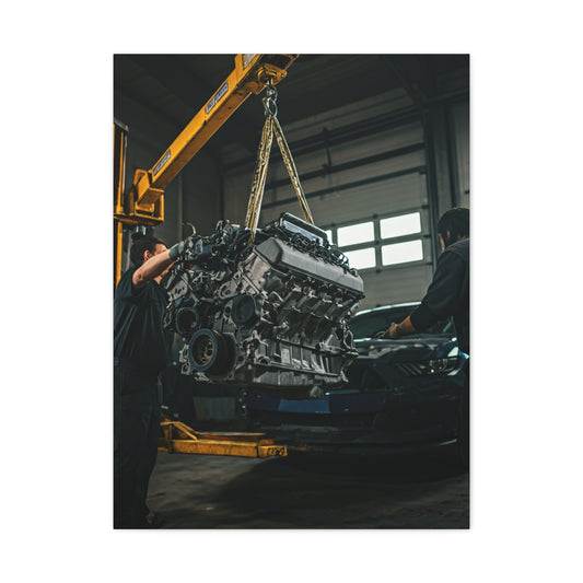 Ford Mustang Shelby GT350 Engine Installation Scene Wall Art & Canvas Prints