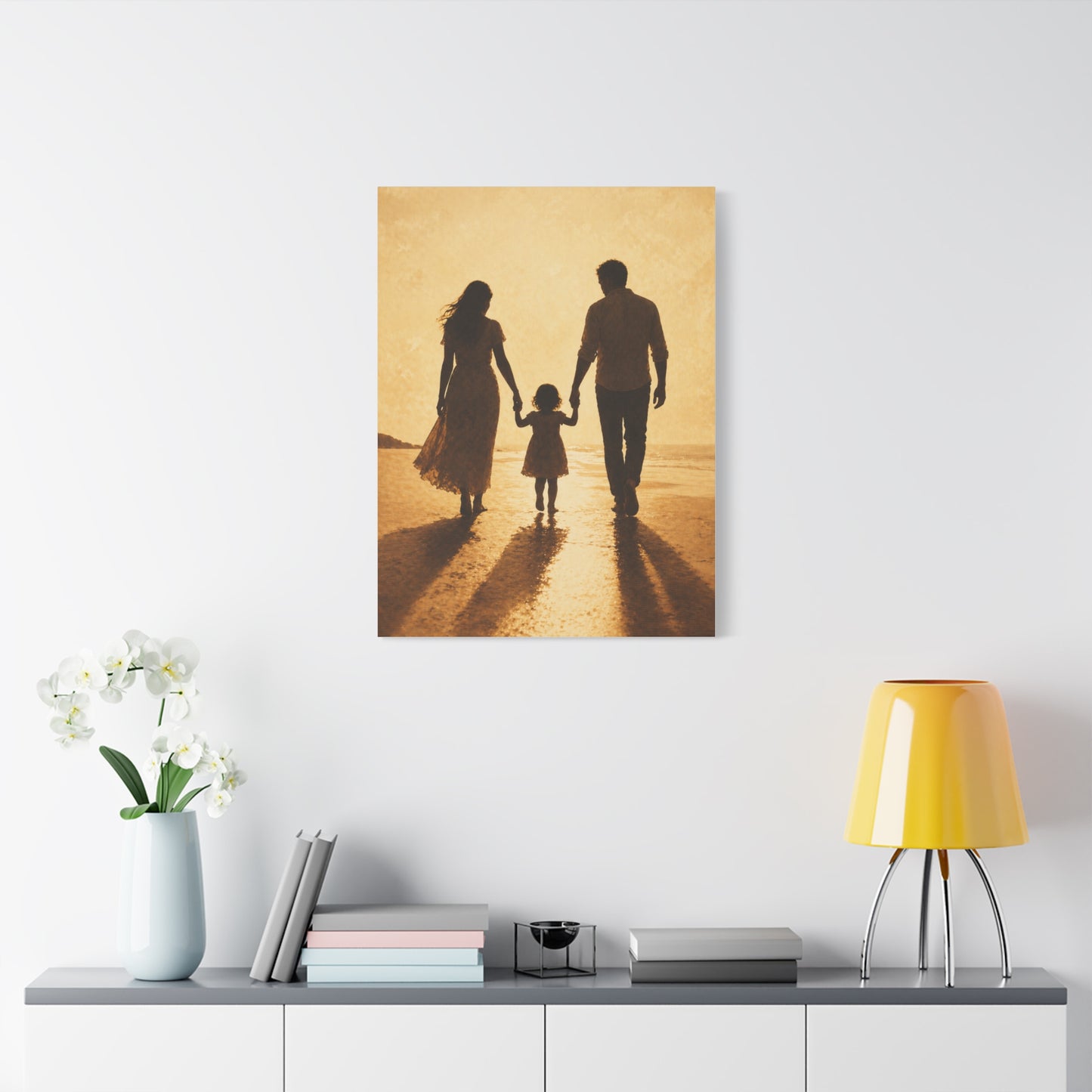 Golden Family Silhouette Sunset Wall Art & Canvas Print