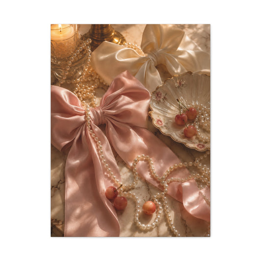 Coquette Silk Bow & Pearl Still Life Wall Art & Canvas Print