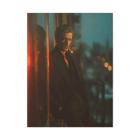 Man Smoking Fire Escape Noir Portrait Wall Art & Canvas Print