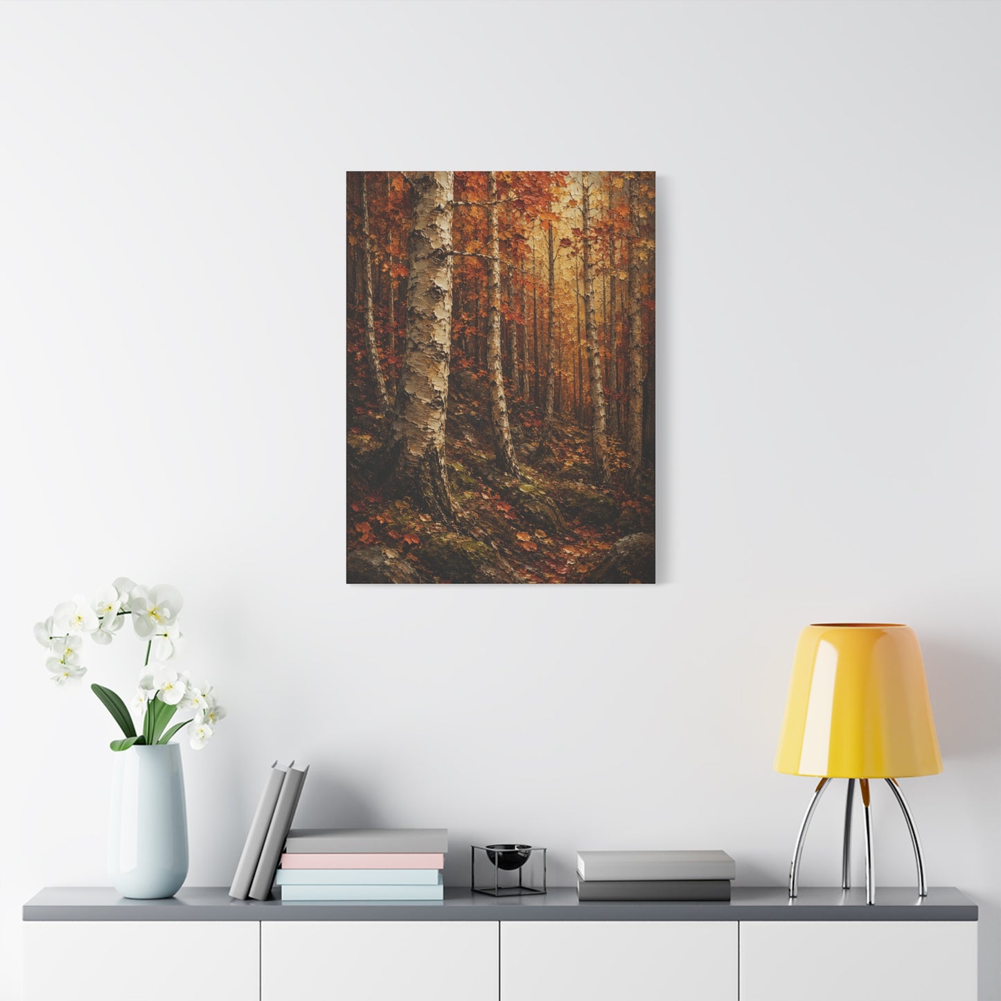 Autumn Birch Forest Painterly Path Trees Wall Art & Canvas Print