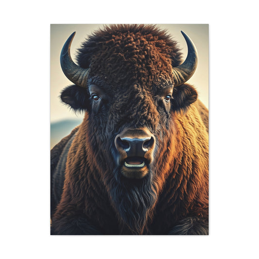 Minimalist American Bison Portrait on Light Background Wall Art & Canvas Print