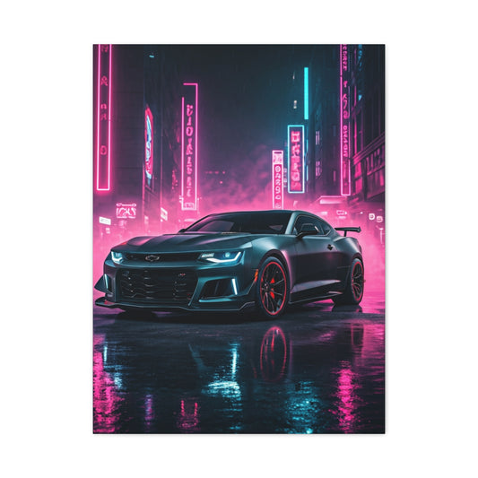 Chevrolet Camaro ZL1 1LE Neon City Background Wall Art & Canvas Prints
