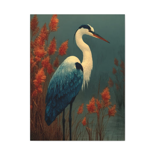 White Heron Marsh Portrait Wall Art & Canvas Print