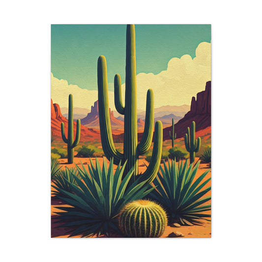 Sunlit Saguaro Desert Illustration Wall Art & Canvas Prints