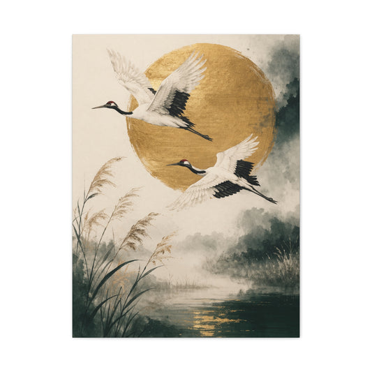 Golden Crane Serenity Wall Art & Canvas Print