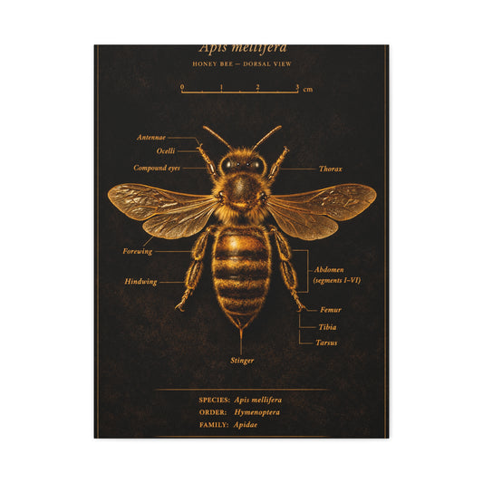 Gold Bee Entomology Study Wall Art & Canvas Print