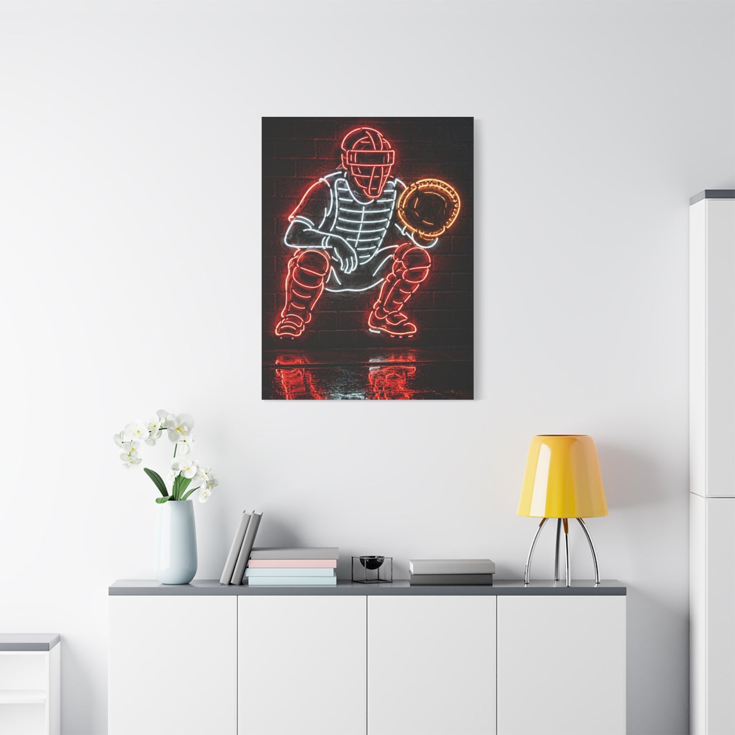 Neon Catcher Sign Sports Wall Art & Canvas Print