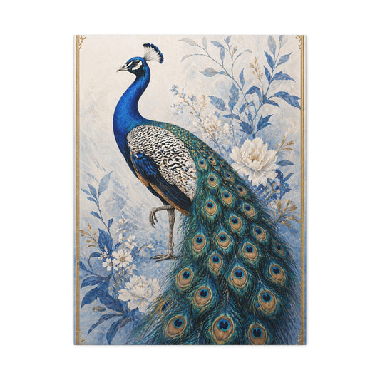 Refined Blue Porcelain Peacock Wall Art & Canvas Print