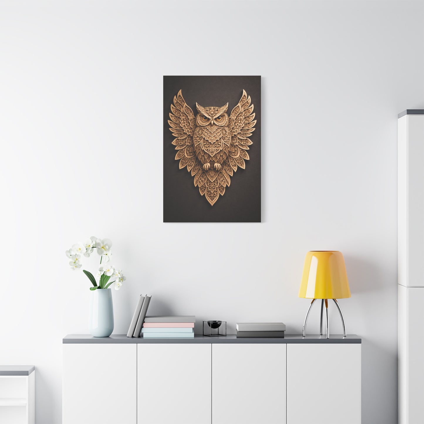 Ornate Symmetrical Owl Mandala Wall Art & Canvas Print