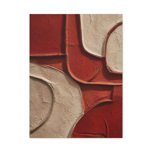 Red and Beige Sculptural Minimal Abstraction Wall Art & Canvas Print