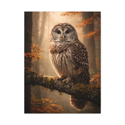 Barred Owl Autumn Forest Portrait Wall Art & Canvas Print
