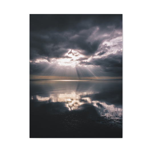 Dramatic Cloud Break Over Calm Ocean Horizon Wall Art & Canvas Print