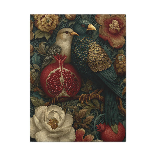 Vintage Botanical Birds & Pomegranate Wall Art & Canvas Print