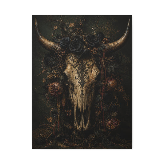 Dark Floral Longhorn Skull Statement Wall Art & Canvas Print