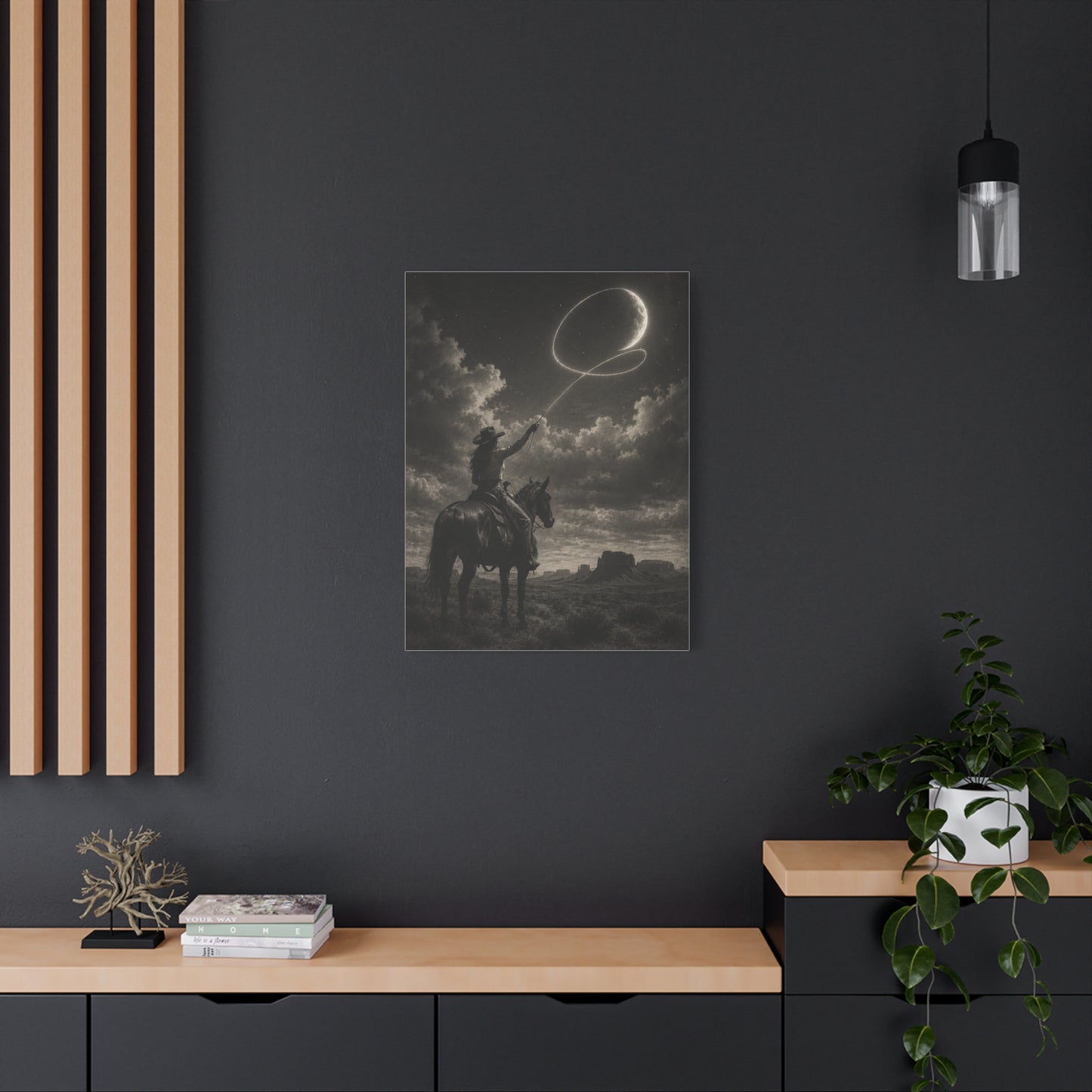 Cowgirl Moon Lasso Silhouette Scene Wall Art & Canvas Print