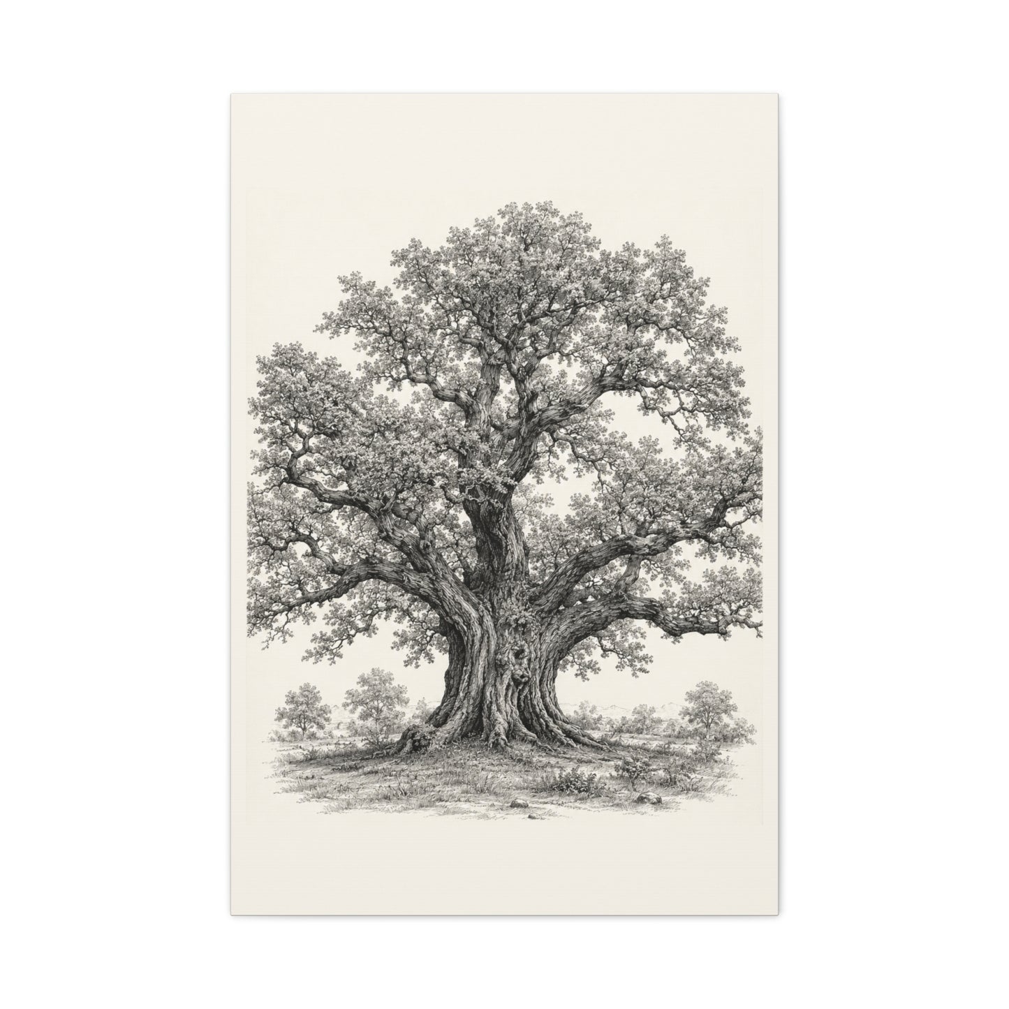 Detailed Engraved Oak Study Trees Wall Art & Canvas Print