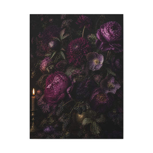 Dark Floral Still Life Candlelight Wall Art & Canvas Print