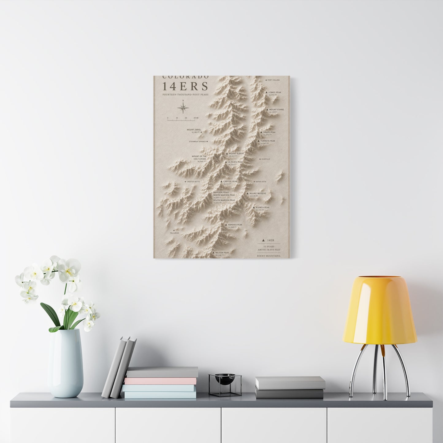 Colorado 14ers Relief Map Wall Art & Canvas Print