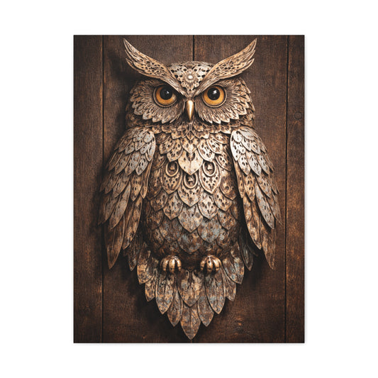 Rustic Metal Owl Sculpture Wall Art & Canvas Print