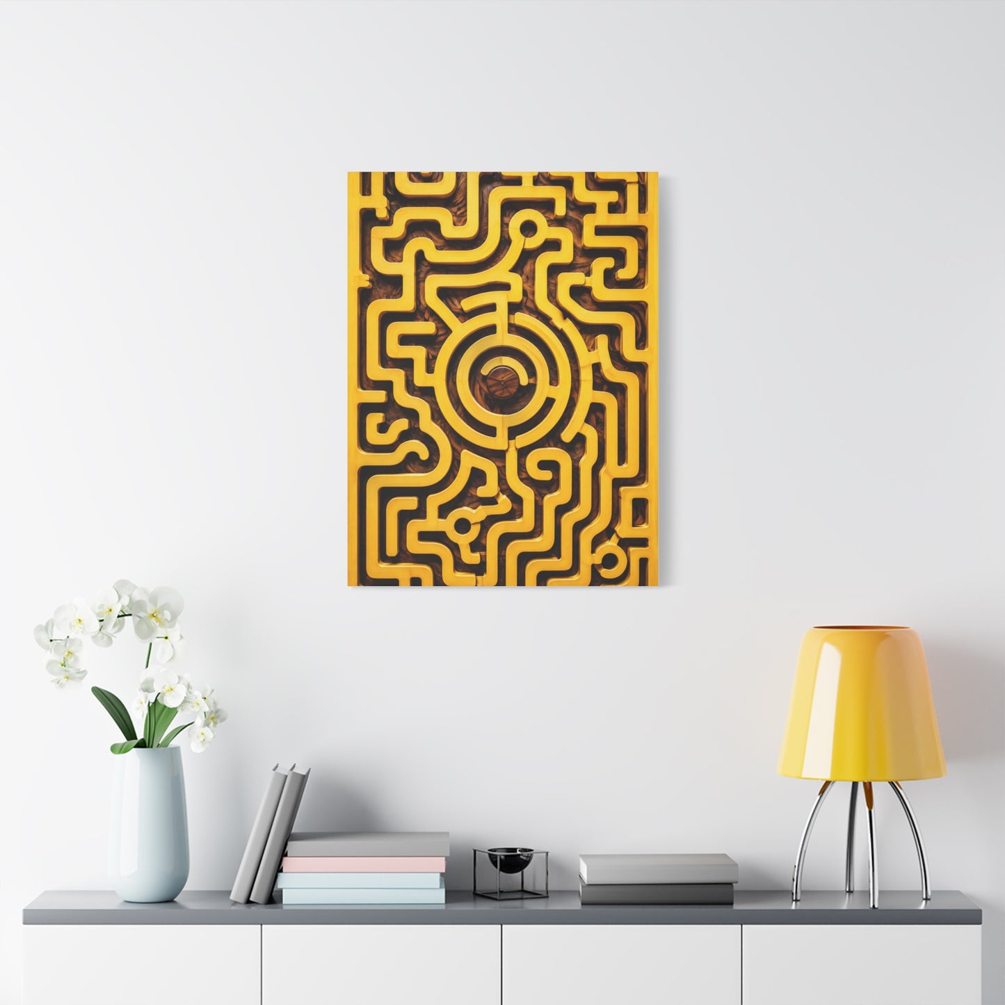 Interactive Yellow Maze Geometric Panel Wall Art & Canvas Print