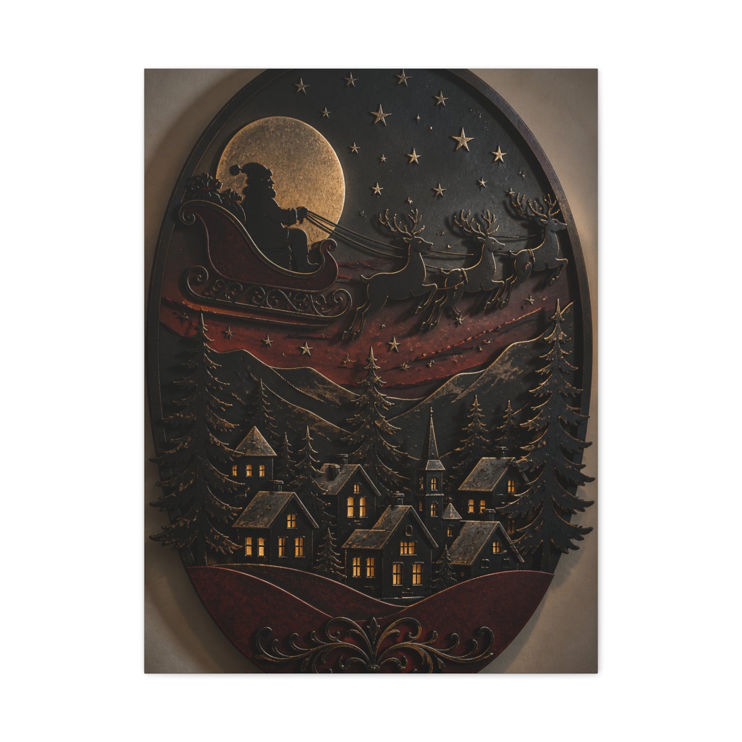 Layered Metal Santa Sleigh Village Wall Art & Canvas Print
