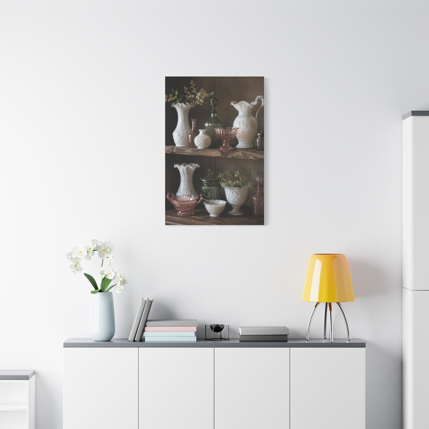 Antique Glassware Still Life Shelf Display Wall Art & Canvas Print