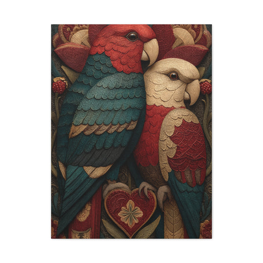 Fraktur Lovebirds Folk Ornament Wall Art & Canvas Print