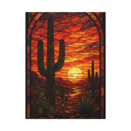 Stained Glass Desert Sunset Southwest Wall Art & Canvas Print