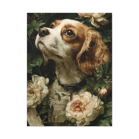 Cavalier King Charles Spaniel Rose Garden Portrait Wall Art & Canvas Print
