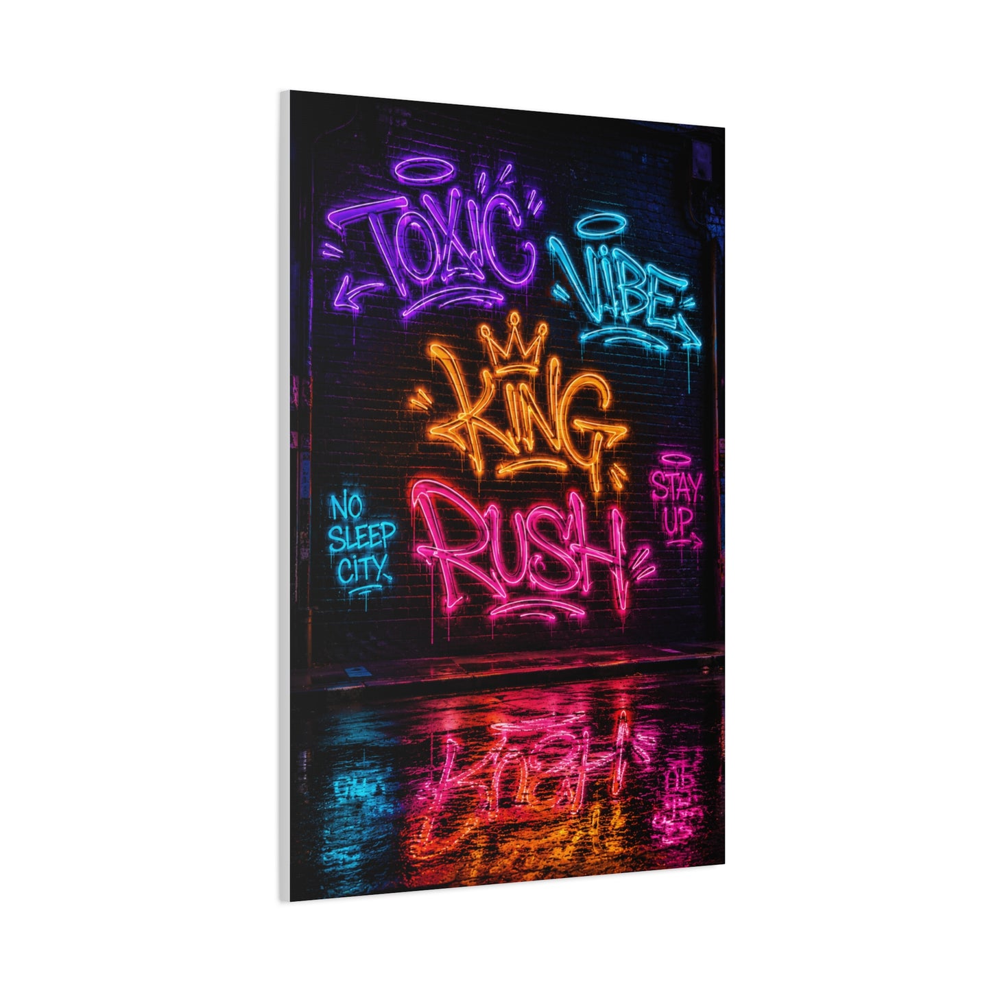 Neon Typography Hustle Street Wall Art & Canvas Print