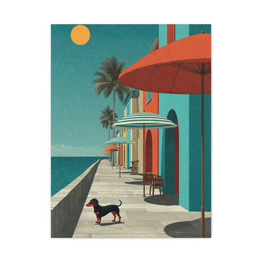 Dachshund Seaside Promenade Wall Art & Canvas Print