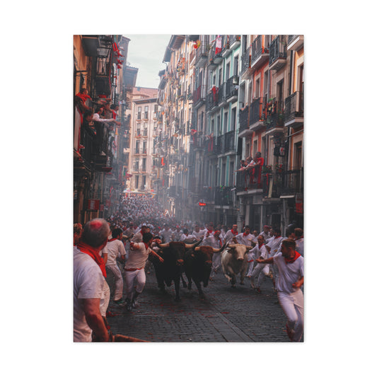 San Fermín Running of the Bulls Street Charge Wall Art & Canvas Print