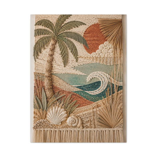 Bohemian Coastal Woven Tapestry Tropical Wall Art & Canvas Print